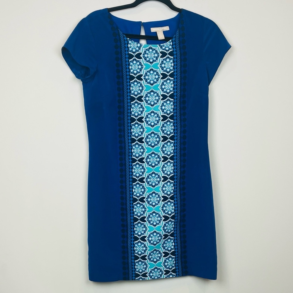 Banana Republic Royal Blue Shift Dress Turquoise Geometric Panel Size 4